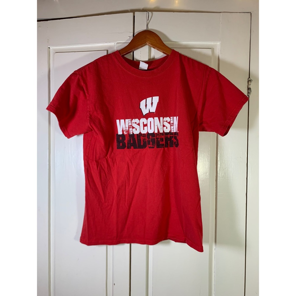 Hanes Kids Wisconsin Badgers Graphic T-Shirt Red Short Sleeve Crew Neck Size L